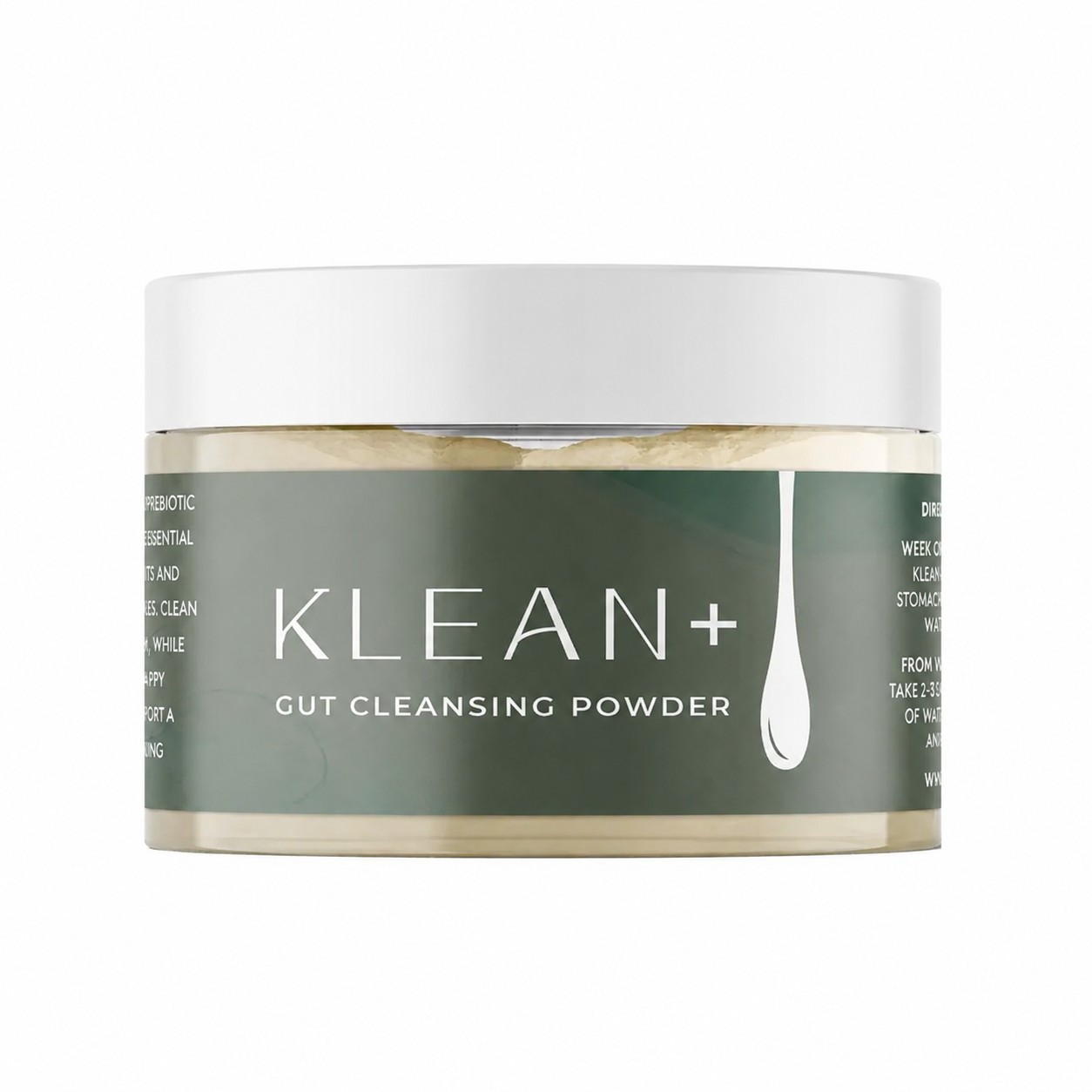 KLEAN+ Gut Cleansing Powder supplement tub on a clean white background