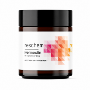 Reschem Ivermectin 12mg 60 Capsules broad-spectrum antiparasitic supplement in amber jar