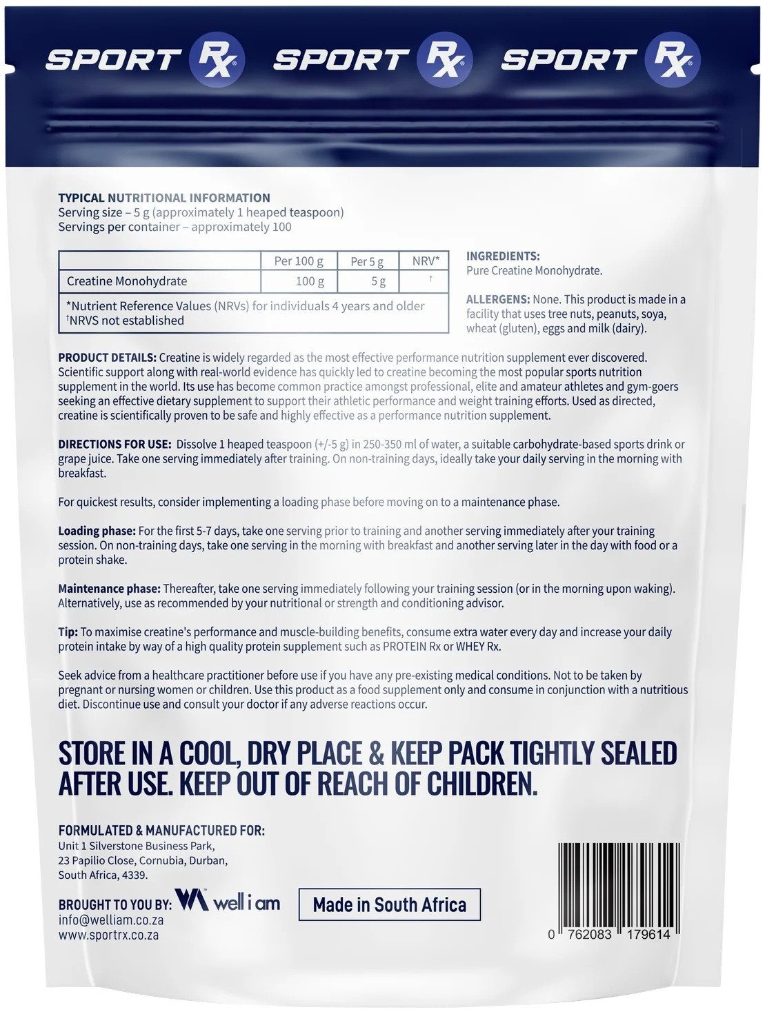 Sport RX 100% Pure Creatine Monohydrate Powder 500g - Image 3
