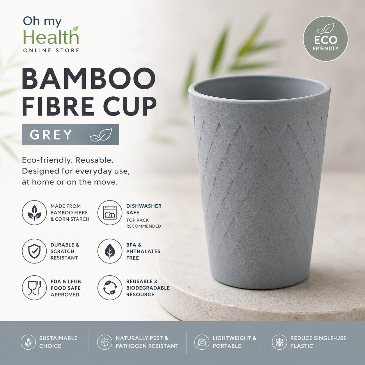 Bamboo Fibre Cup – Grey - Image 2