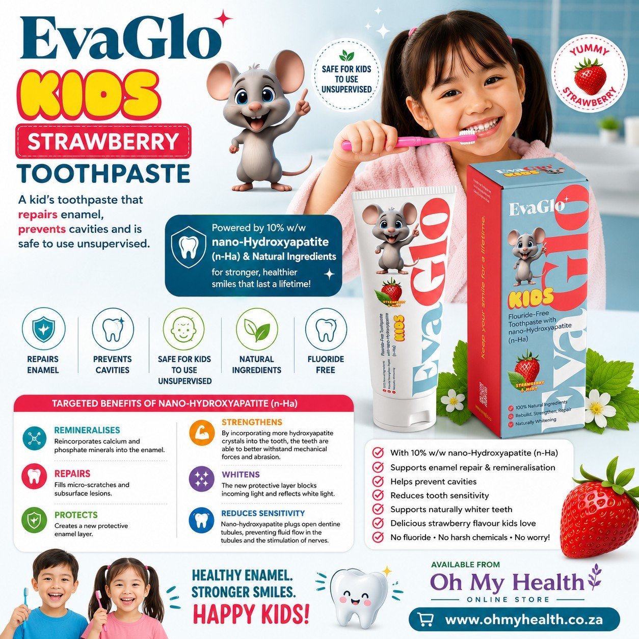 EvaGlo Kids Strawberry Toothpaste (Fluoride-Free) - Image 3