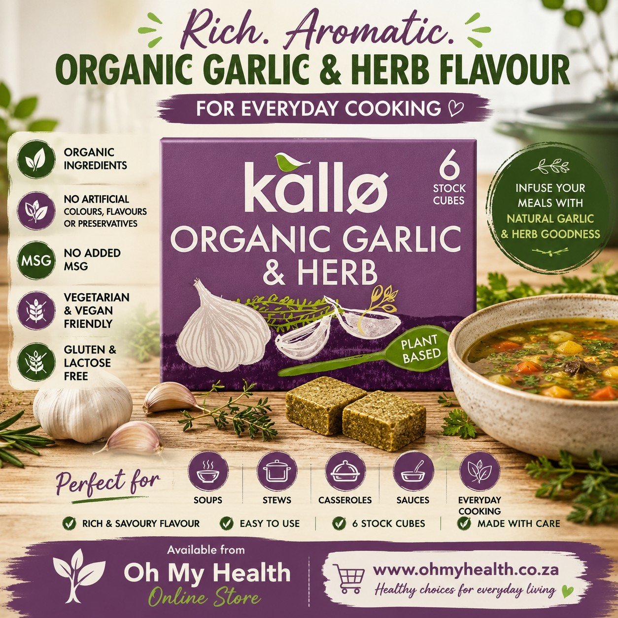 Kallo Organic Garlic & Herbs Stock Cubes 66g - Image 2