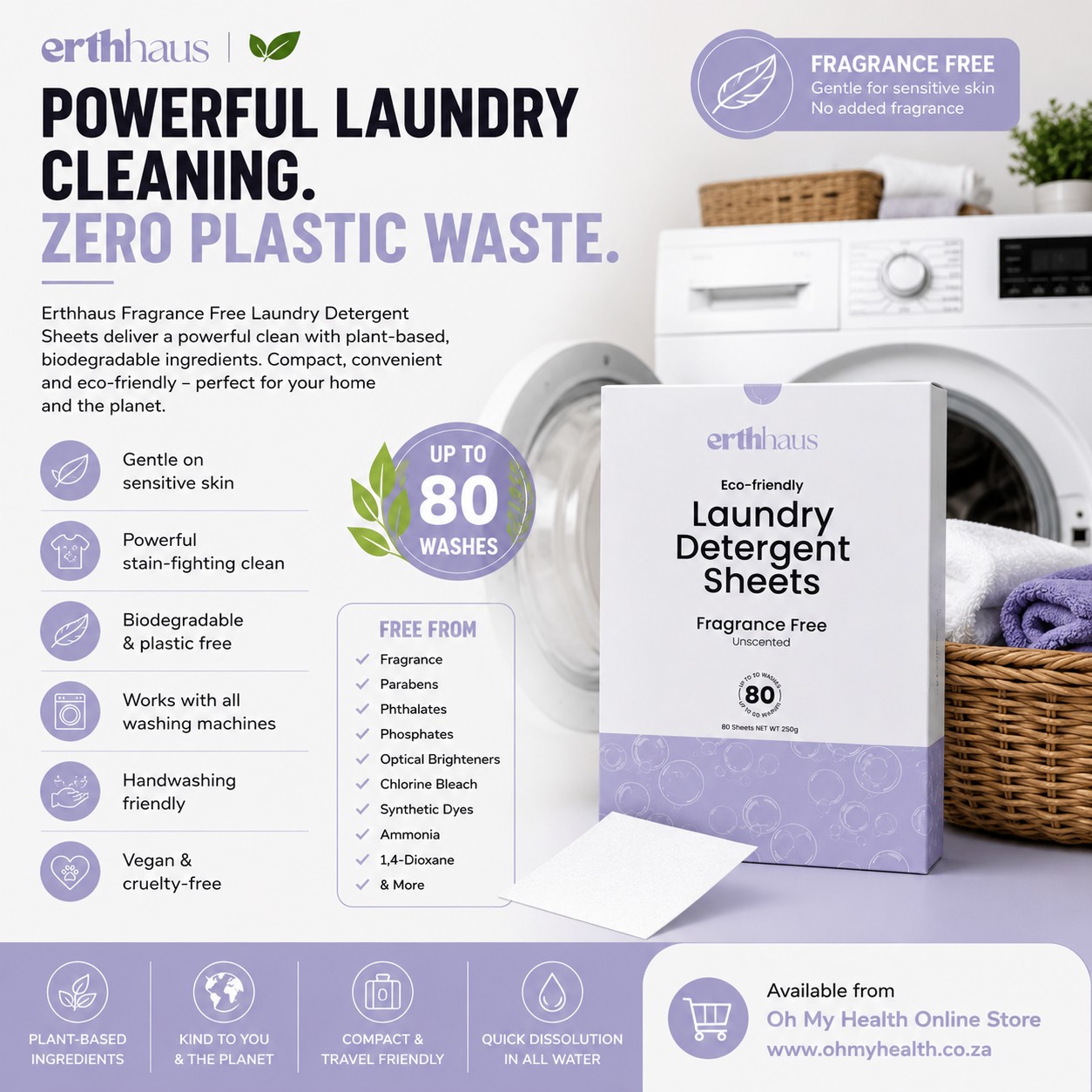 Erthhaus Laundry Detergent Sheets Fragrance Free 80'S - Image 6