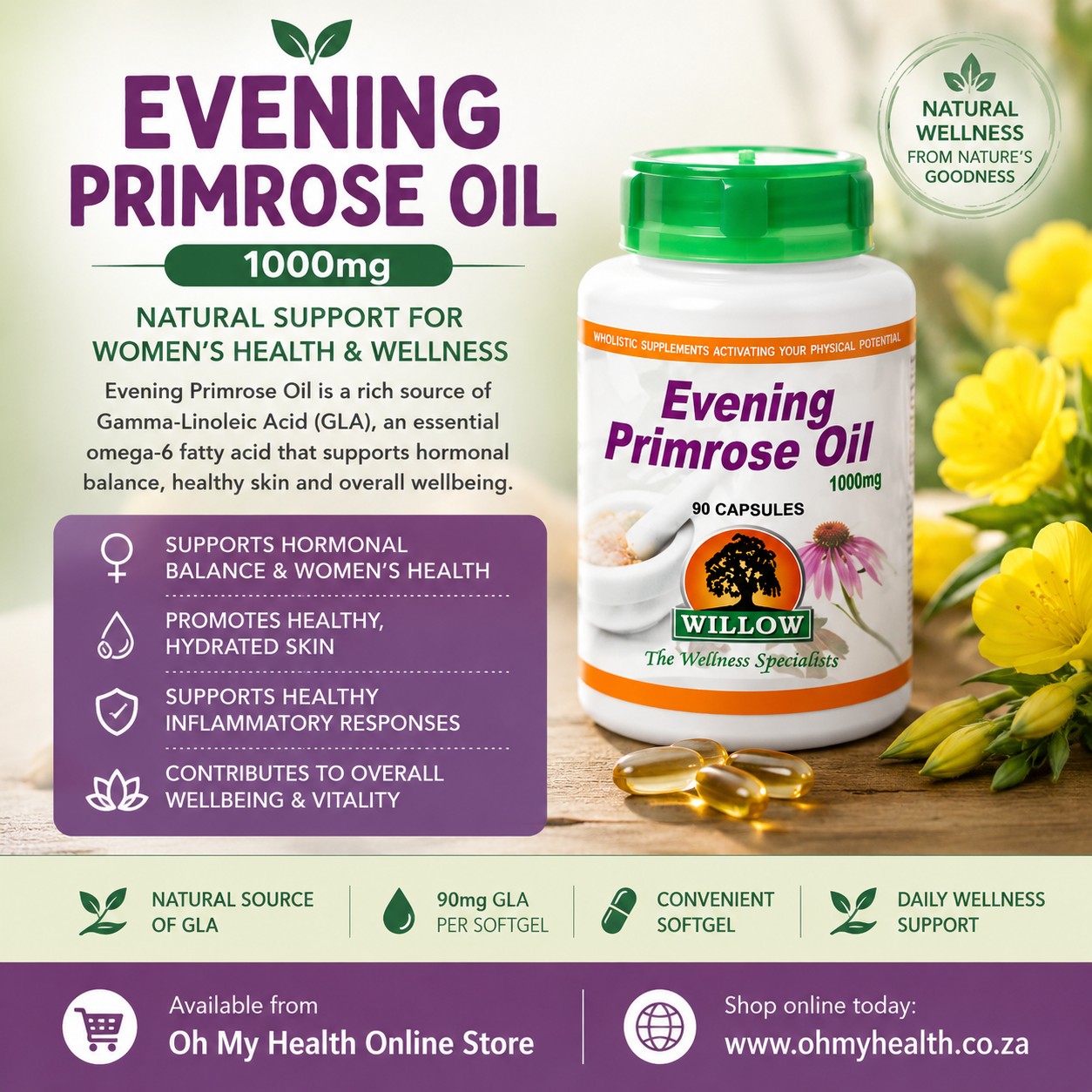 Willow Wellness Evening Primrose Oil 1000mg – 90 Soft gels - Image 2