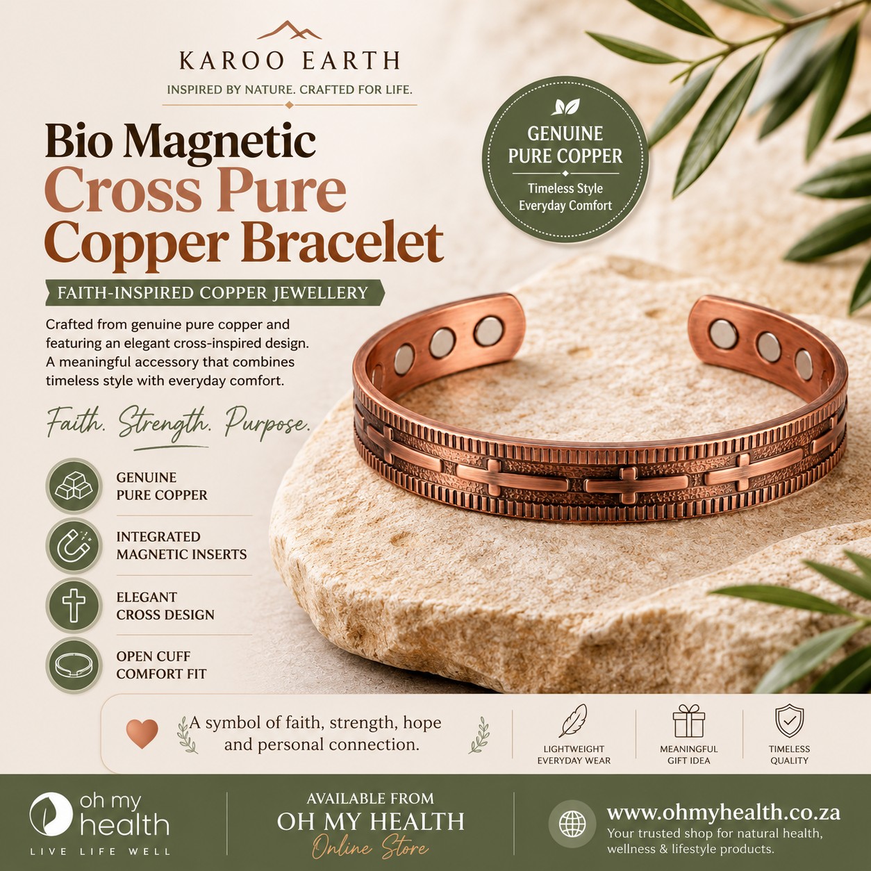 Bio Magnetic Cross Pure Copper Bracelet - Image 2
