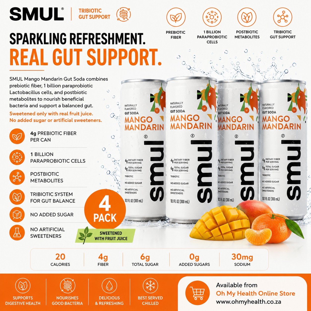 SMUL Mango Mandarin Gut Soda – 4 Pack - Image 2