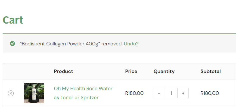 Reviewing Cart content on Oh My health website