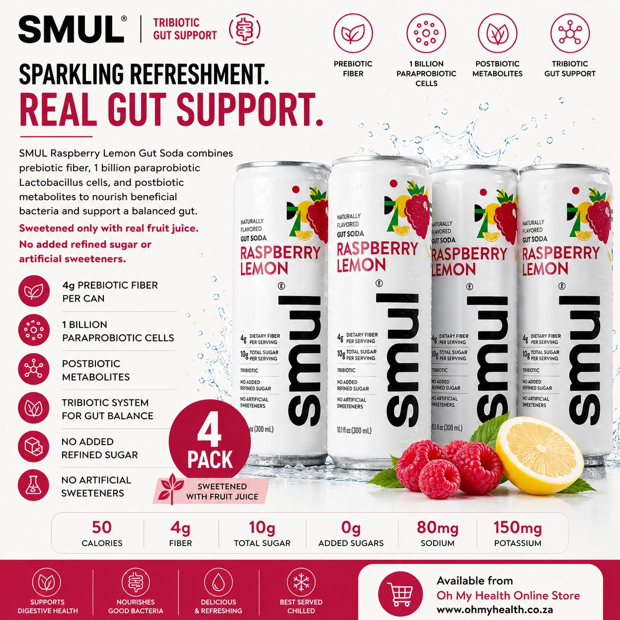 SMUL Raspberry Lemon Gut Soda – 4 Pack - Image 2