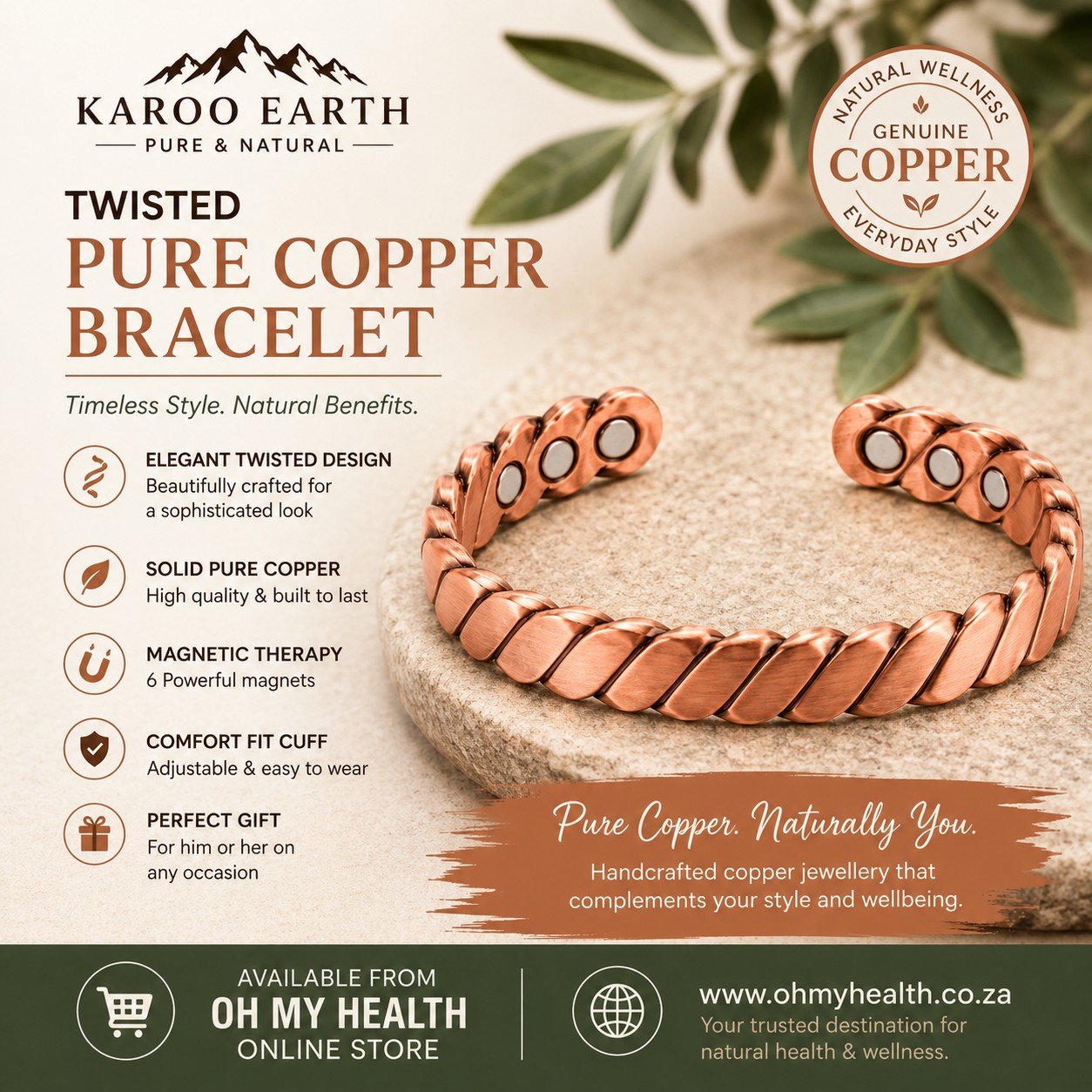 Twisted Pure Copper Bracelet - Image 2