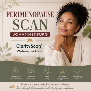 African woman promoting the Perimenopause Scan Johannesburg ClarityScanâ„¢ Wellness Package with Dr Carli Clark