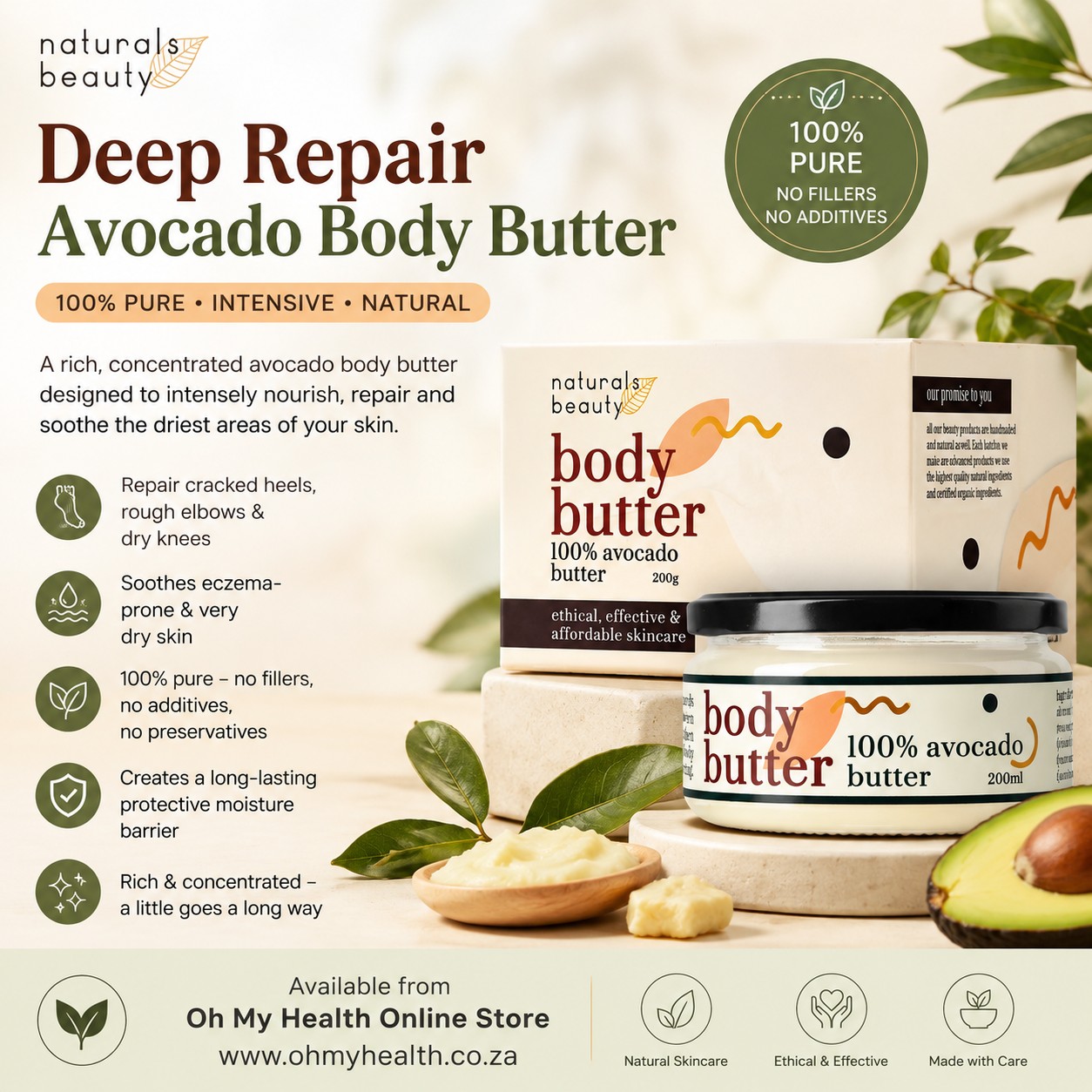 Naturals Beauty Avocado Body Butter 200ml - Image 2