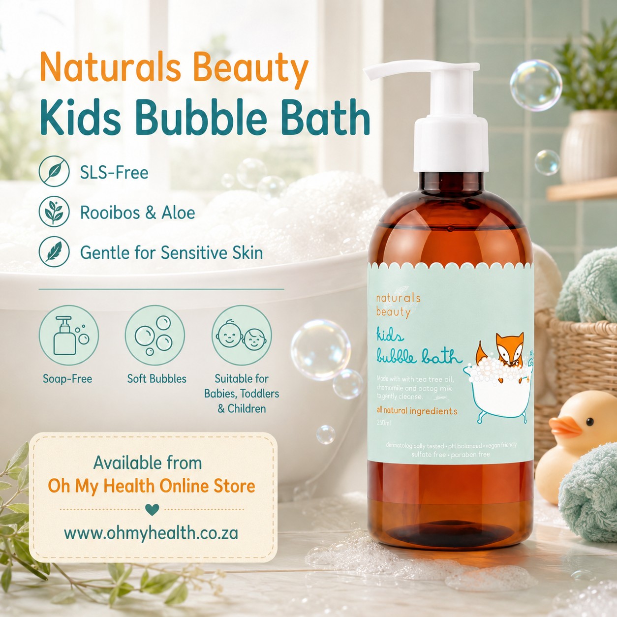 Naturals Beauty SLS-Free Kids Bubble Bath 200ml - Image 2