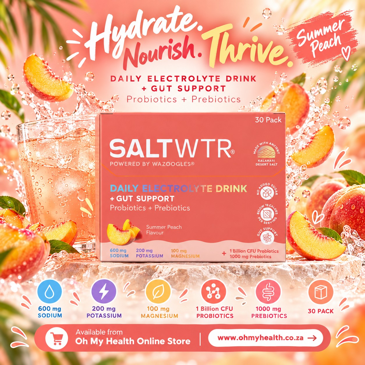 SaltWTR Summer Peach + Gut Support 30's - Image 2