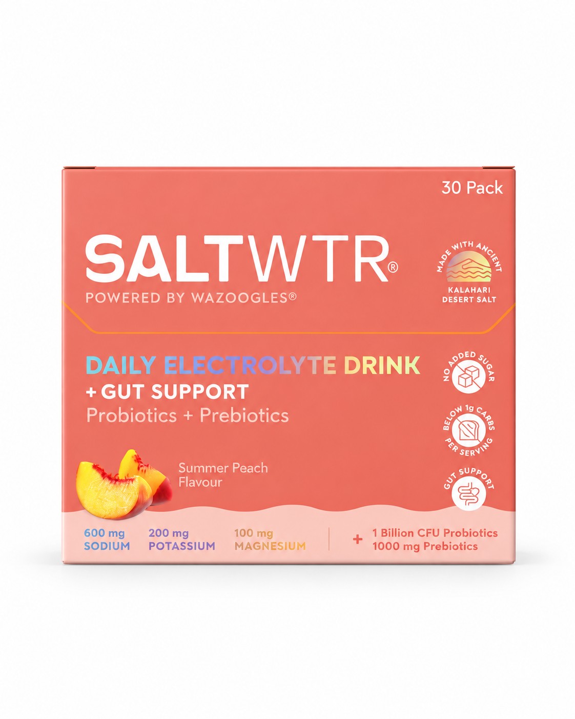 Wazoogles SaltWTR Summer Peach Gut Support – 30 Pack