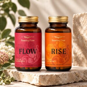 Soaring Free Cycle Harmony Rise and Flow bottles for phase-specific cycle support