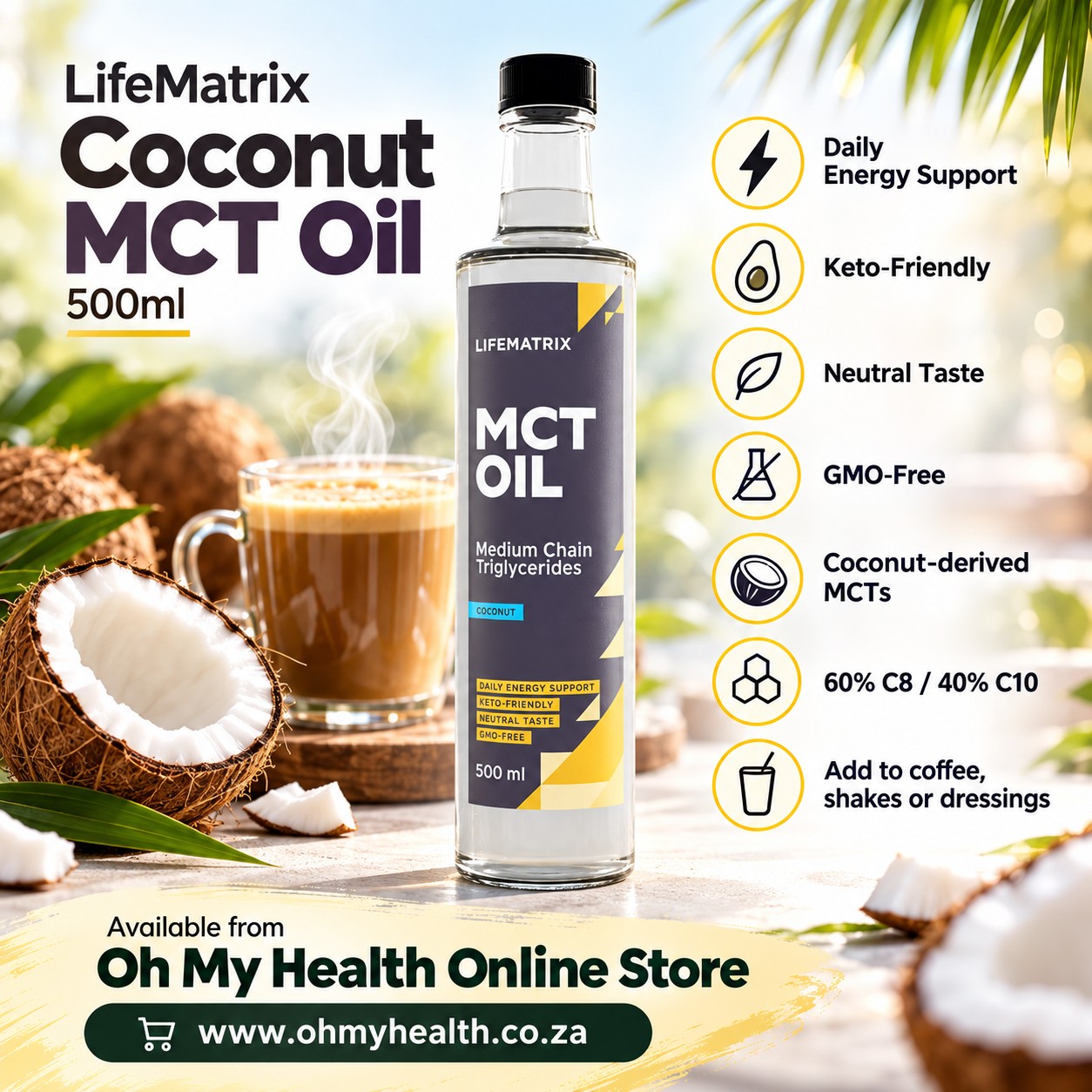 LifeMatrix Coconut MCT Oil 500ml - Image 3