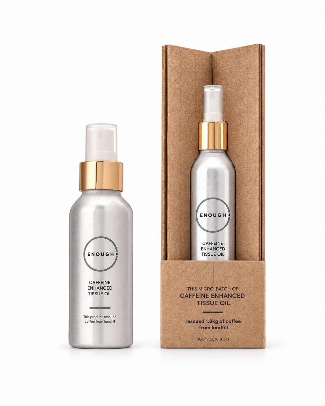 ENOUGH. Caffeine Enhanced Tissue Oil 100ml with upcycled coffee seed oil and botanical oils