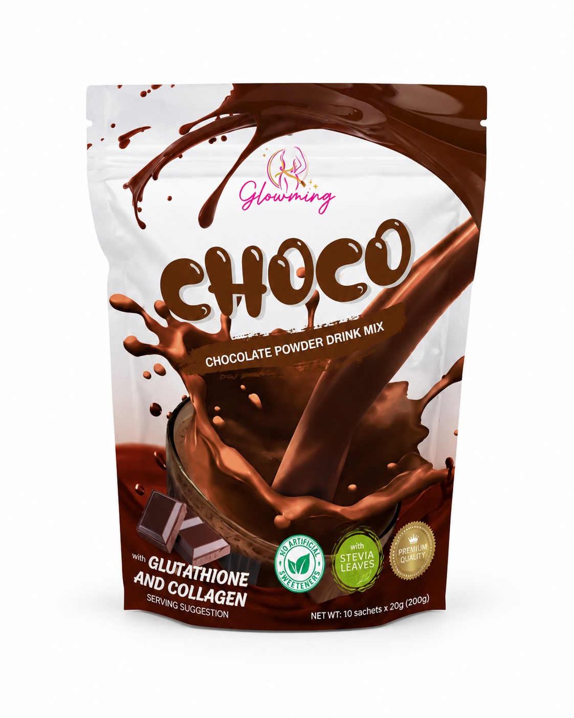 Glowming Choco functional chocolate wellness drink with Marine Collagen and Ashwagandha