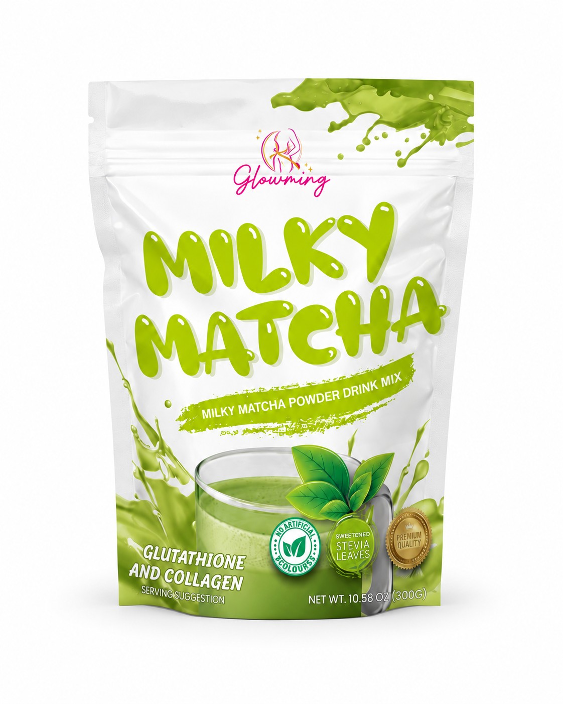 Glowming Milky Matcha functional Matcha drink with Marine Collagen, Glutathione and Sakura Extract