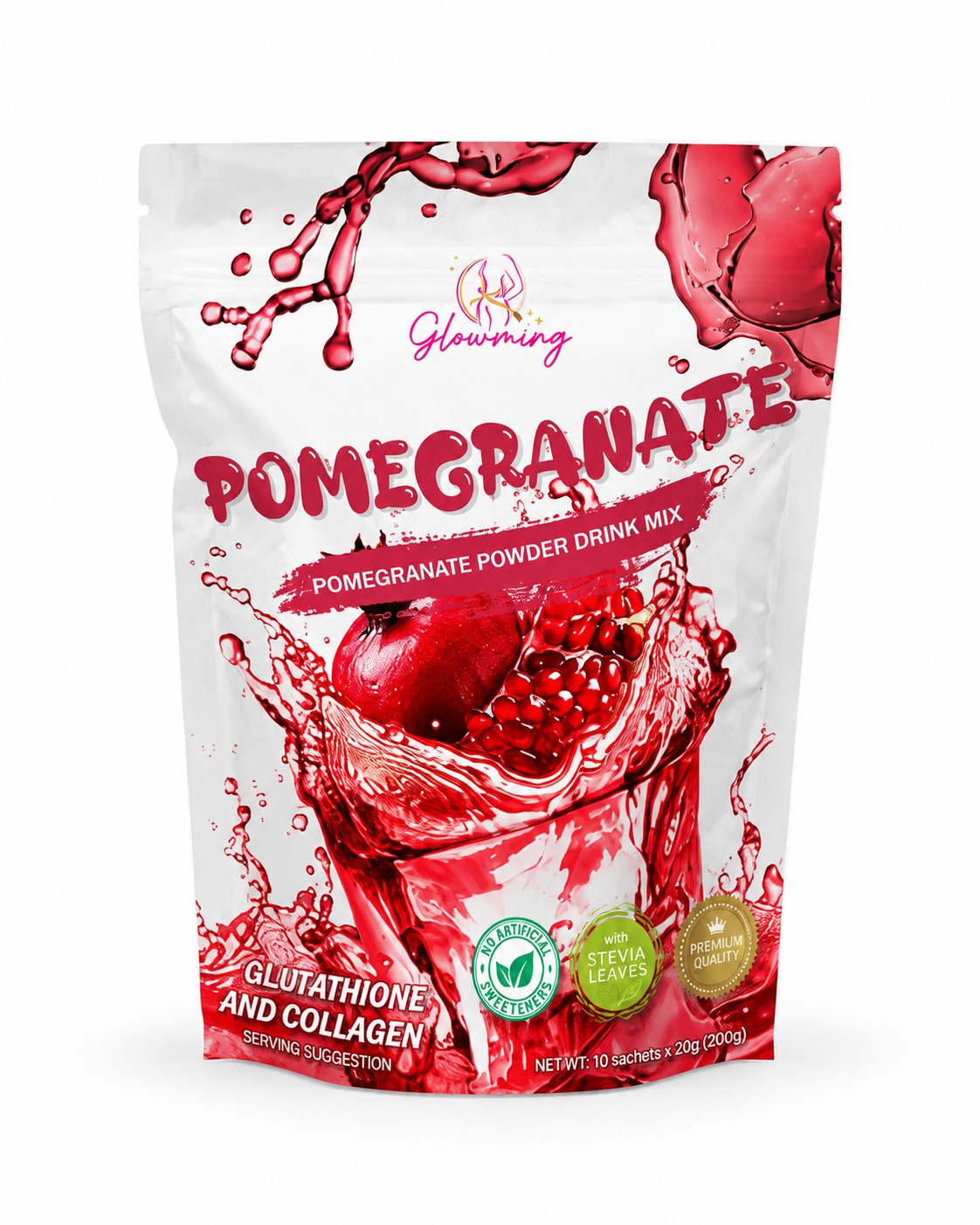 Glowming Pomegranate functional wellness drink with Marine Collagen and Glutathione